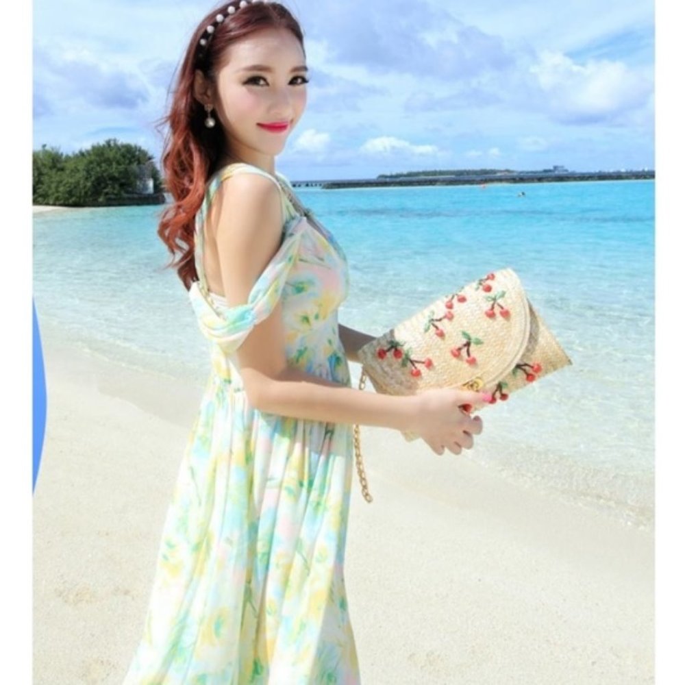 Cherry Pattern Straw Handbag  (BG032C)